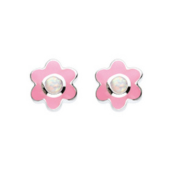 image of Opal Birthstone Flower Stud Earrings (Oct)