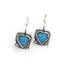 Aviv Silver Hammered Square Drops with Heart Synthetic Opal Centre