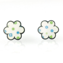 image of
Jane Moore Oxidised Silver & Blue Green Enamel Flower Stud Earrings