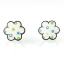 
Jane Moore Oxidised Silver & Blue Green Enamel Flower Stud Earrings