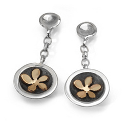 image of Linda Macdonald Silver and 9 Carat Yellow Gold Circle of Flowers Chain Drops