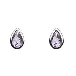 image of Sterling Silver Pear Cut Amethyst Stud Earrings