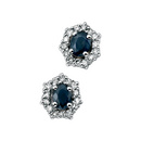 9ct White Gold Oval Blue Sapphire & Diamond Stud Earrings