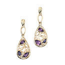 9ct Gold Decorative Amethyst & Iolite Drop Earrings