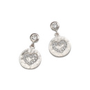 Silver Heart & CZ Disk Drop Earrings