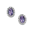9ct White Gold Oval Amethyst & White Sapphire Stud Earrings