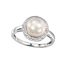 9ct White Gold Pearl & Diamond Ring