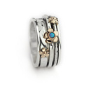 Aviv Silver Wide Edged Spinning Ring with 9ct Flowers and Synthetic Opal