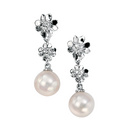 9ct White Gold Pearl & Diamond Flower Drop Earrings