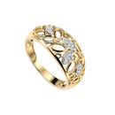 9ct Gold Wide Filigree Diamond Set Ring