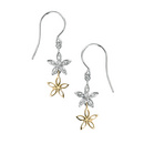 9ct White and Yellow Gold Diamond Set Delicate Flower Drop Earrings