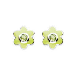 image of Peridot Birthstone Flower Stud Earrings (Aug)