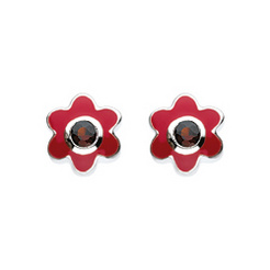 image of Garnet Birthstone Flower Stud Earrings (Jan)