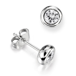 image of 18ct White Gold Heavy Bezel Set Round Diamond Stud Earrings