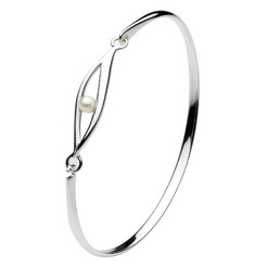image of Sterling Silver Leaf Pearl Bangle
