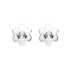 image of Rock Crystal Birthstone Flower Stud Earrings (April)