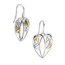 Sterling Silver Gold Finish Floral Heart Drop Earrings