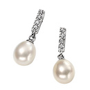 Silver Pearl & CZ Bar Drop Earrings
