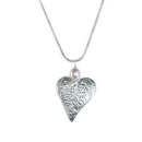 Marlene Hounam Large Silver Textured Domed Heart Necklace with Pink Pearl
