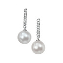 9ct White Gold Pearl & Diamond Bar Drop Earrings
