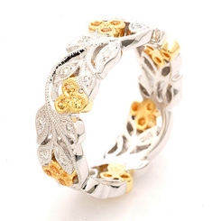 image of 18ct White & Yellow Gold Floral Diamon and Yellow Sapphire Ring