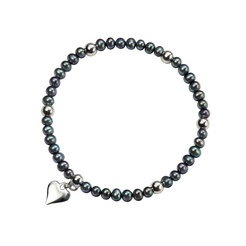 image of Silver Peacock Pearl, Bead & Heart Bracelet