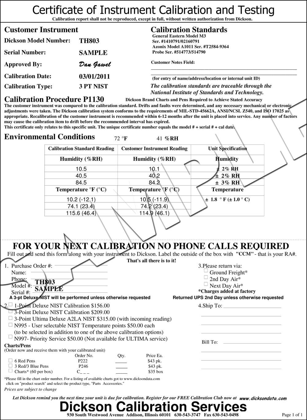 N300 3Point NIST Traceable Calibration Dickson