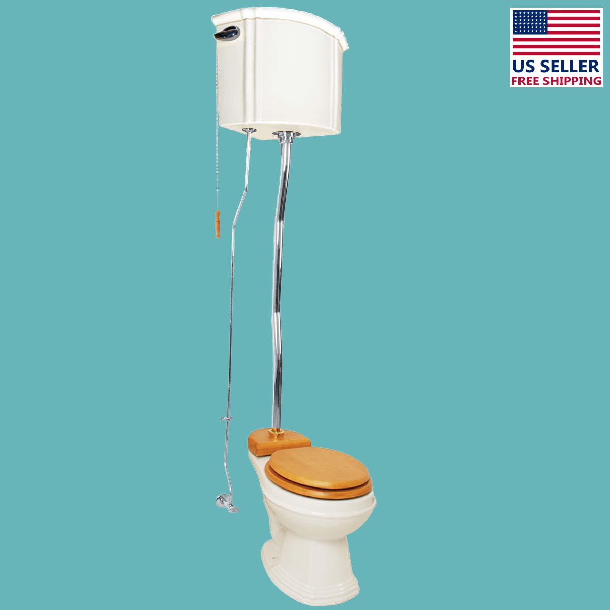 Ceramic Corner High Tank Pull Chain Toilet Bone Round Chrome Renovator's Supply eBay