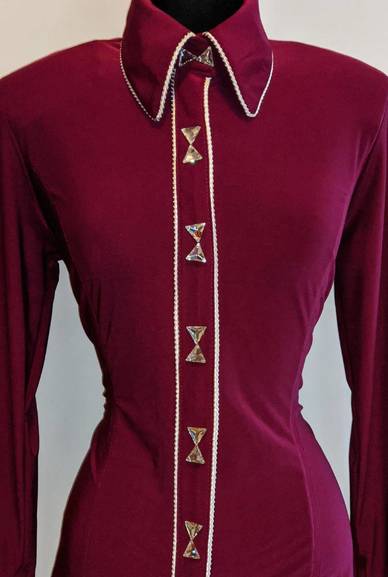 Raspberry Hidden Zip Front Fitted Shirt with White Piping
