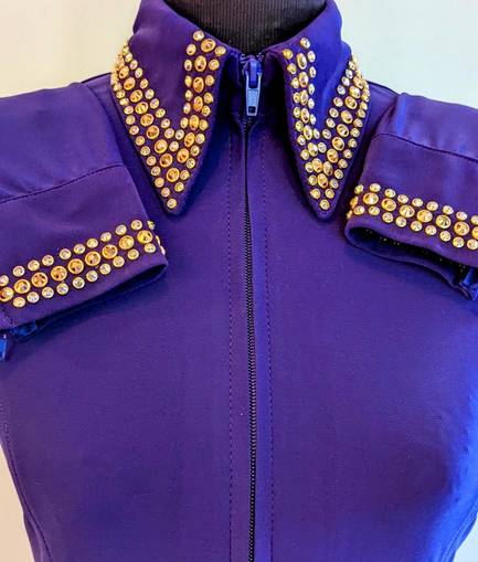 Purple Lycra Fitted Shirt with Embellished Collar and Sleeves