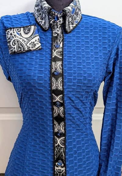 Royal Blue Textured Lycra with Piping and Trim