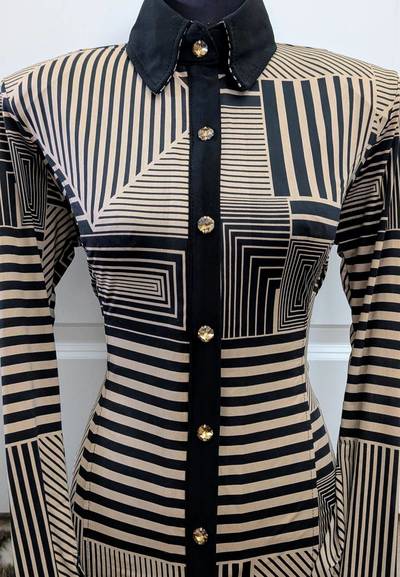 Black and Taupe Geo Print Hidden Zip