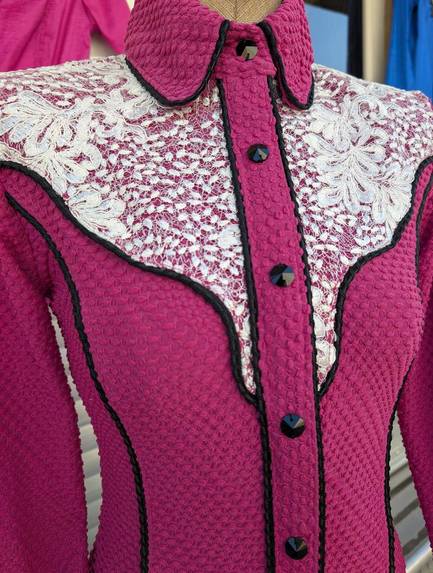 Raspberry Textured Lycra with Piping and Yoke