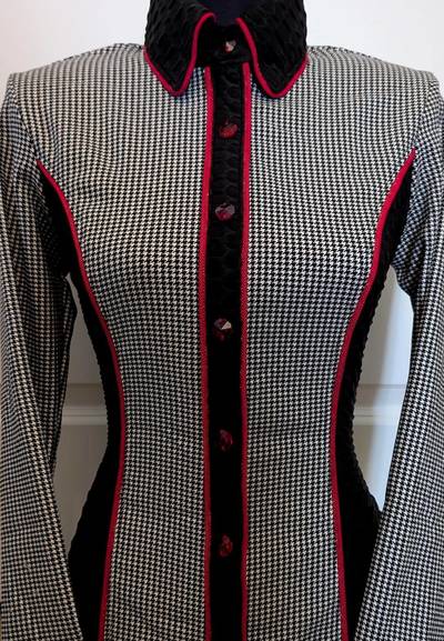 Black and White Houndstooth Hidden Zip with Red Piping