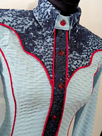 Light Blue Textured Lycra Hidden Zip with Yoke and Piping