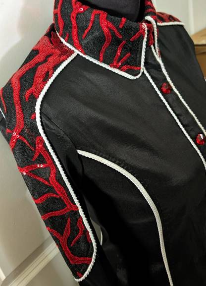 Black Taffeta Hidden Zip with Red Lace and White Piping