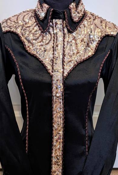Black Taffeta Hidden Zip with Lace Yoke and Piping