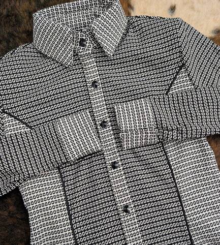 Black and White Textured Lycra with Black Piping