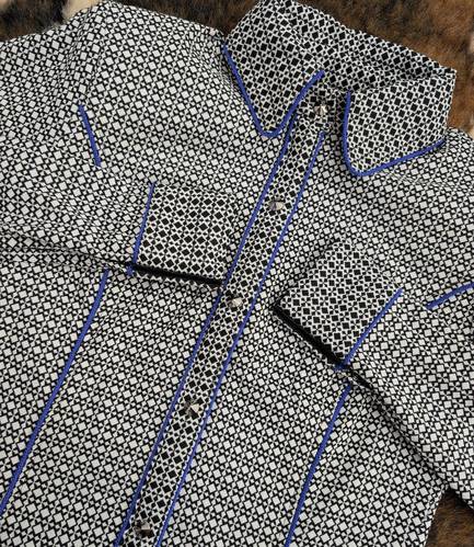 Black and White Textured Lycra with Royal Blue Piping