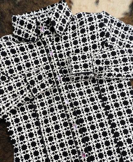 Black and White Textured Lycra with Black Piping