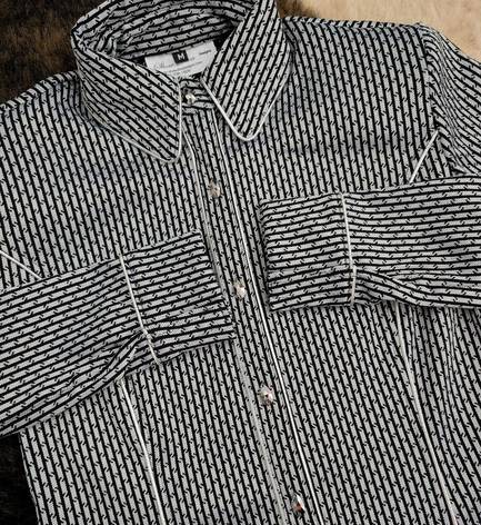 Black and Silver Pinstripe with White Piping