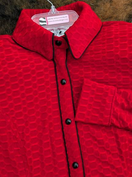 Bright Red Textured Lycra with Black Piping