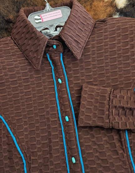 Dark Brown Textured Lycra with Turquoise Piping