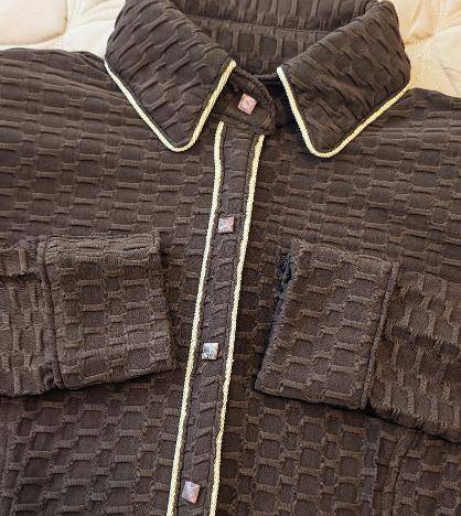 Dark Brown Textured Lycra Hidden Zip with Tan Piping