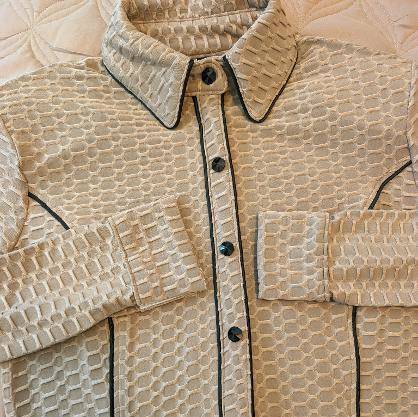Tan Textured Lycra Hidden Zip with Black Piping