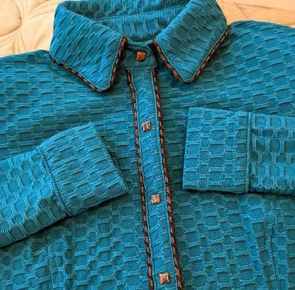 Teal Textured Lycra Hidden Zip Front with Dark Brown Piping