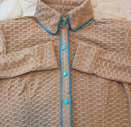 Dark Tan Hidden Zip Front with Turquoise Piping