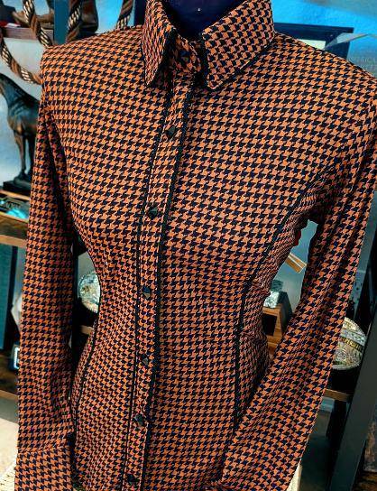 Rust and Black Houndstooth with Black Piping