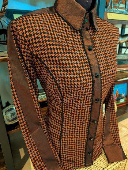 Rust and Black Houndstooth with Black Piping and Trim