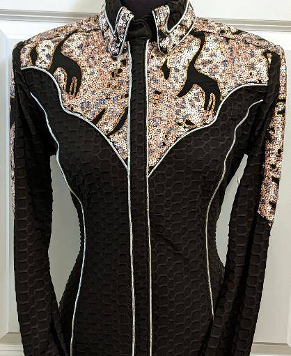 Black Textured Lycra with Lace Yoke
